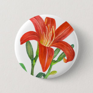 Badge Rond 5 Cm Illustration Orange Lily Botanical