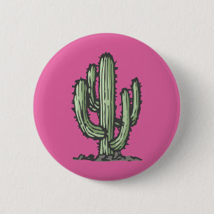 Badge Rond 5 Cm Illustration Plante Cactus, Dessin, Rose