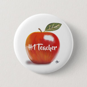 Badge Rond 5 Cm Illustration Red Apple N° 1 enseignant