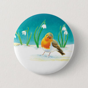 Badge Rond 5 Cm Illustration Red Robin Bird