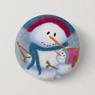 Badge Rond 5 Cm Illustration SnowMomma Et SnowGirl