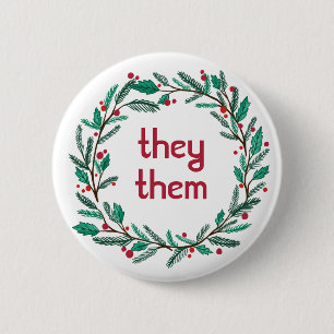 Badge Rond 5 Cm ILS/EUX PRONONCENT Noël Wreath FÊTE PERSONNALISÉE