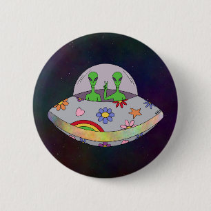 Badge Rond 5 Cm Ils viennent en paix OVNI