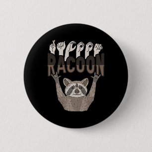 Badge Rond 5 Cm ILY Racoon ASL Geste MAIN Sourde Perte auditive Aw