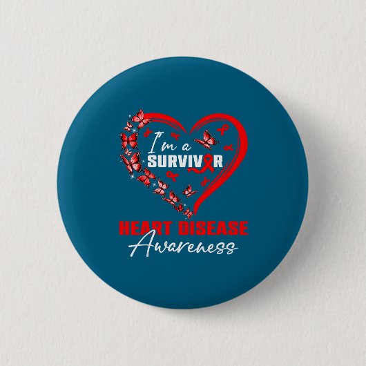 Badge Rond 5 Cm I'm A Survivor Heart Disease Awareness Red Butterf (Devant)