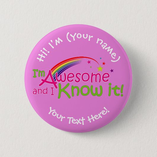 Badge Rond 5 Cm I'm Awesome & I Know it - pink (Devant)
