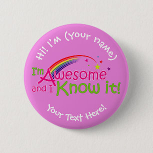 Badge Rond 5 Cm I'm Awesome & I Know it - pink