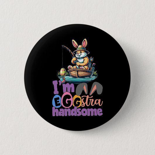Badge Rond 5 Cm Im Eggstra Handsome Bunny Fishing Byss Fish Easter (Devant)