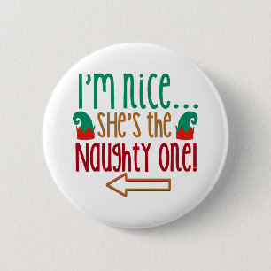 Badge Rond 5 Cm Im Nice Shes Naughty Elf Casquette