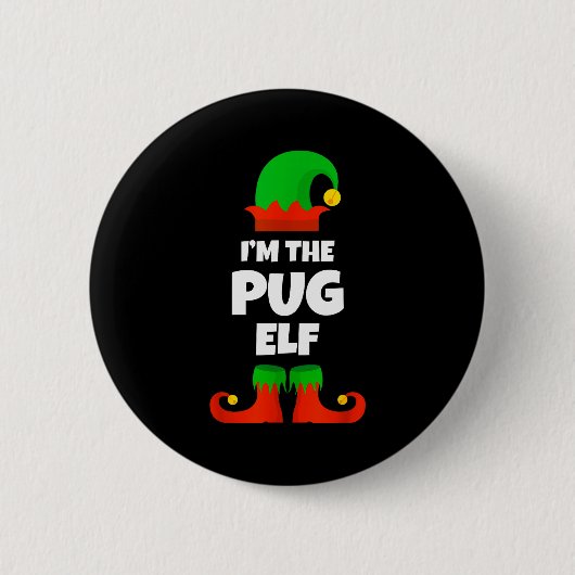 Badge Rond 5 Cm I'm The Pug Elf Family Pajama Christmas Funny Dog (Devant)