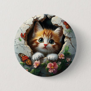 Badge Rond 5 Cm Image 3D d'un petit chaton mignon regardant dehors