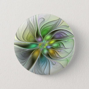 Badge Rond 5 Cm Imaginaire coloré Fleur moderne Abstrait Fractal