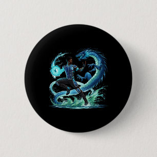 Badge Rond 5 Cm Imaginaire Dragon African American Black Man Super