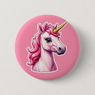 Badge Rond 5 Cm Imaginaire Unicorne rose