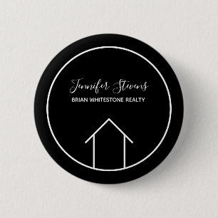 Badge Rond 5 Cm Immobilier Moderne Noir Blanc Personnalisé Nom Ba