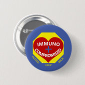 Badge Rond 5 Cm Immunocompromis - Bleu, Jaune, Bouton Coeur Rouge (Devant & derrière)