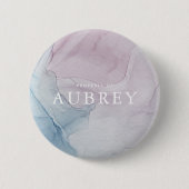 Badge Rond 5 Cm Impression Abstraite violet délicate avec nom (Devant)