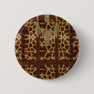 Badge Rond 5 Cm Impression d'animal de girafe tribal en cuir vinta