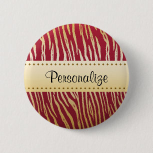 Badge Rond 5 Cm Impression de tigre élégante rouge et or Motif ani