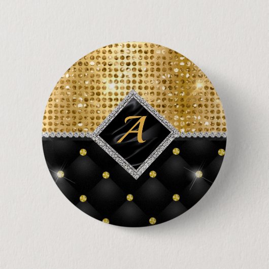 Badge Rond 5 Cm Impression stylisée Crystal Gold diamant noir mono (Devant)