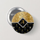 Badge Rond 5 Cm Impression stylisée Crystal Gold diamant noir mono (Devant & derrière)