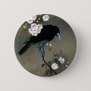 Badge Rond 5 Cm Impression vintage de bois de corbeau japonais et 