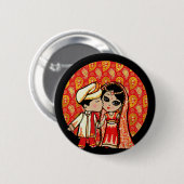 Badge Rond 5 Cm Indian Wedding Cute Bride Groom Cartoon (Devant & derrière)