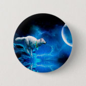 Badge Rond 5 Cm Indian wolf and the full moon (Devant)