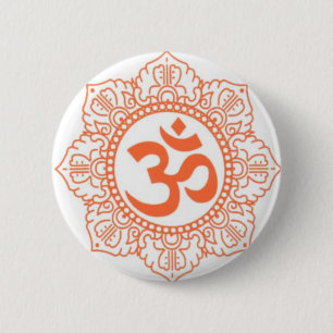 BADGE ROND 5 CM INDOU - SYMBOLES OM, OHM DE BOUDDHA