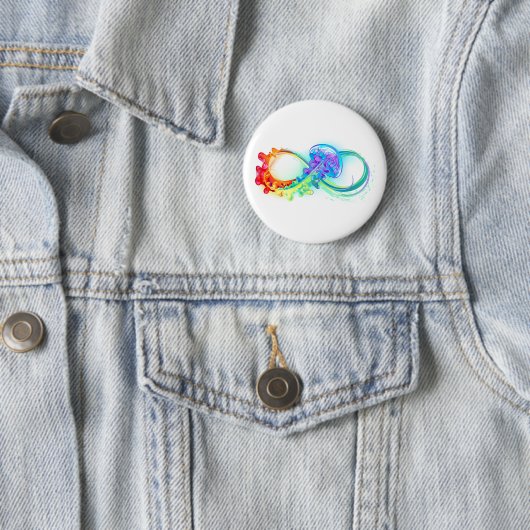 Badge Rond 5 Cm Infinity avec Rainbow Jellyfish (En situation)