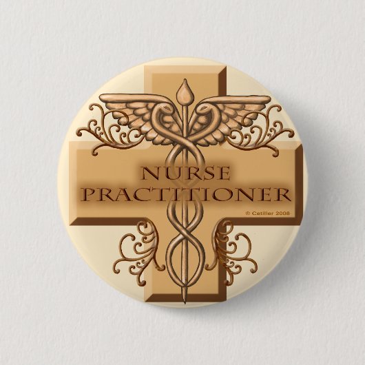 Badge Rond 5 Cm Infirmier praticien Cross Caduceus (Devant)
