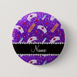 Badge Rond 5 Cm Infirmière à parties scintillant violette Infirm