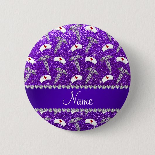 Badge Rond 5 Cm Infirmière à parties scintillant violettes casquet (Devant)