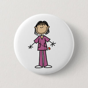 Badge Rond 5 Cm Infirmière asiatique féminine en bonhomme allumett