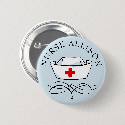 Badge Rond 5 Cm Infirmière Casquette Ajouter un nom (Devant & derrière)
