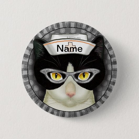 Badge Rond 5 Cm infirmière de chat de Tuxedo (Devant)