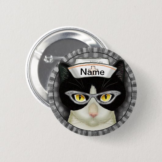 Badge Rond 5 Cm infirmière de chat de Tuxedo (Devant & derrière)
