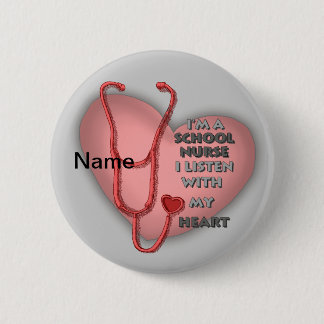 Badge Rond 5 Cm Infirmière de l'école Red Heart
