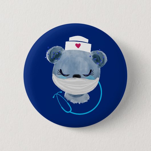 Badge Rond 5 Cm Infirmière de l'ours mignonne portant un Masque Mé (Devant)