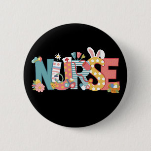 Badge Rond 5 Cm Infirmière de Pâques Stéthoscope Lapin Œufs