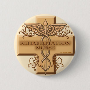 Badge Rond 5 Cm Infirmière de réadaptation Caduceus