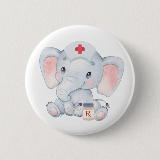 Badge Rond 5 Cm Infirmière éléphant mignonne (Devant)