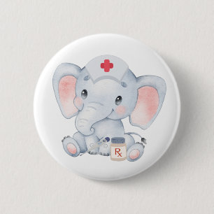 Badge Rond 5 Cm Infirmière Eléphante mignonne