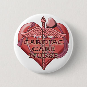 Badge Rond 5 Cm Infirmière en soins cardiaques du coeur rouge