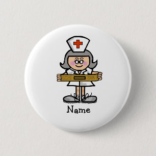 Badge Rond 5 Cm Infirmière féminine avec la personnaliser grise de