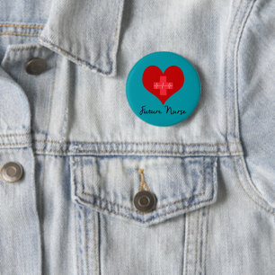 Badge Rond 5 Cm Infirmière future - Cœur EKG Croix-Rouge