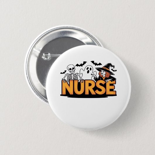 Badge Rond 5 Cm Infirmière - Halloween - avec fantôme, sorcière et (Devant & derrière)