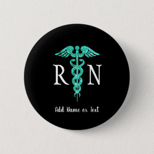 Badge Rond 5 Cm Infirmière inscrite RN Médicale Caduceus Personnal