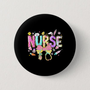 Badge Rond 5 Cm Infirmière jour de Pâques Mignon Coquette Stéthosc