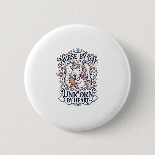 Badge Rond 5 Cm Infirmière Licorne de Jour Licorne de Coeur Fond B